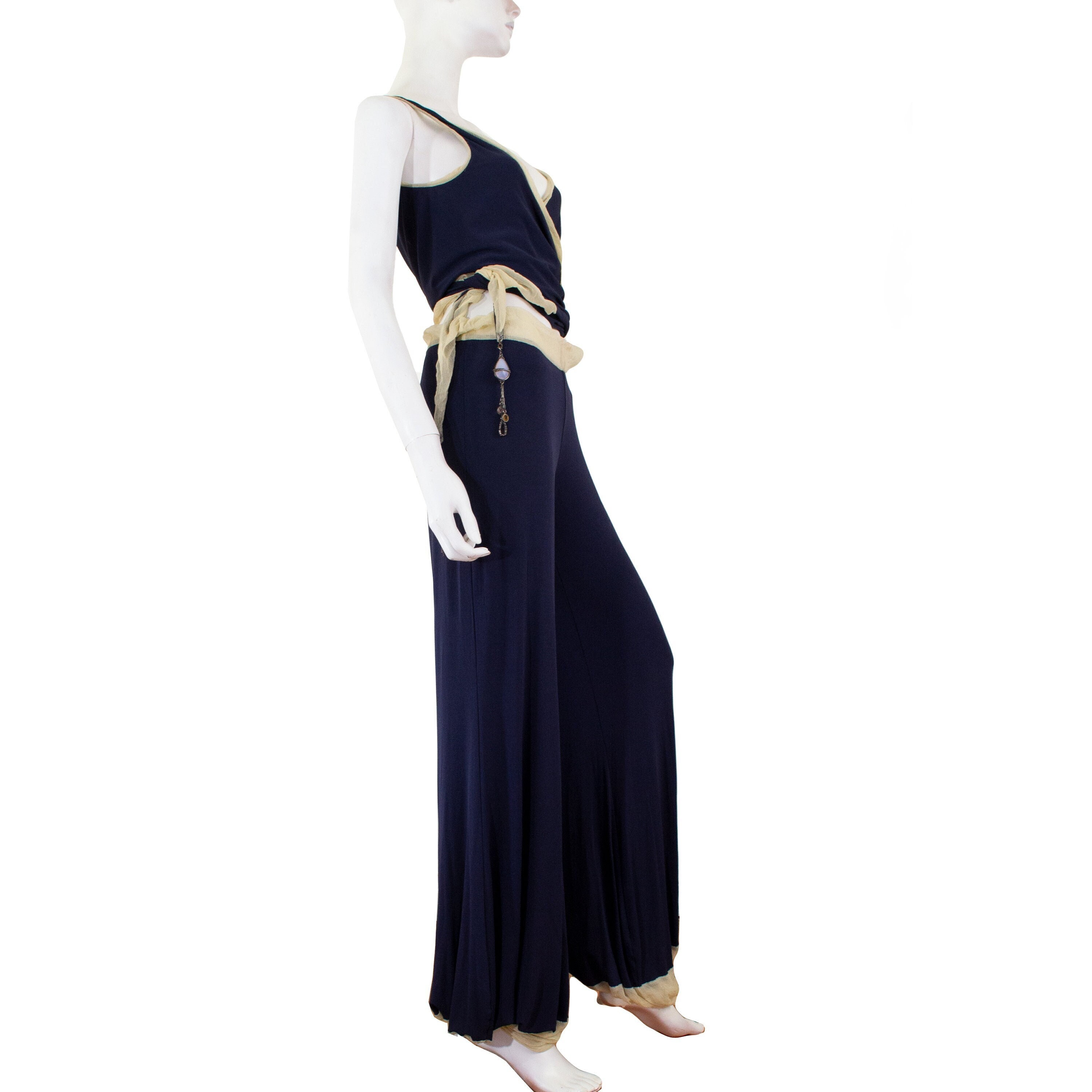 Jean Paul GAULTIER Midnight Blue Set Pants Wrap and Jewelry - Etsy