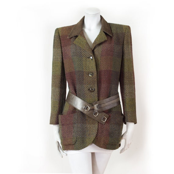 UNGARO long tweed jacket, suede collar / 40 - L /