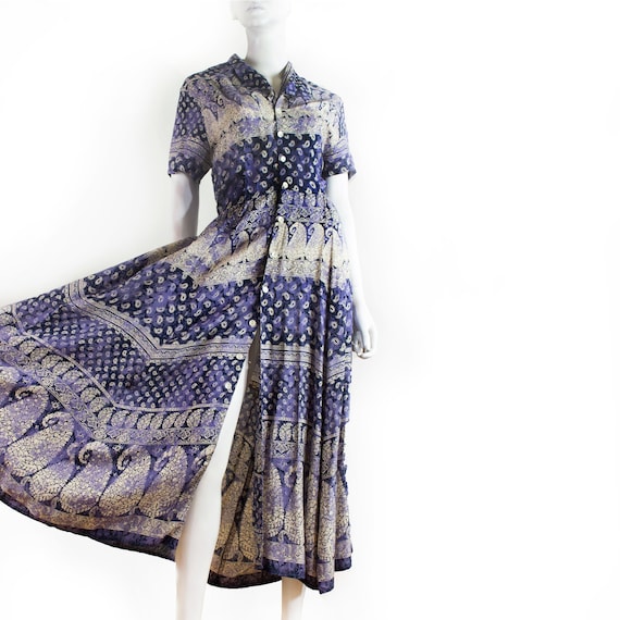 René DERHY blue Provencal print long dress, ultra