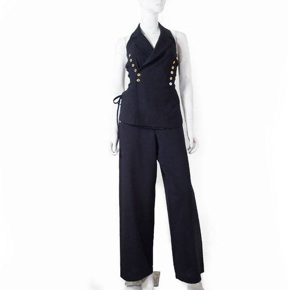 Paco RABANNE lace-up back set, sailor pants, golde