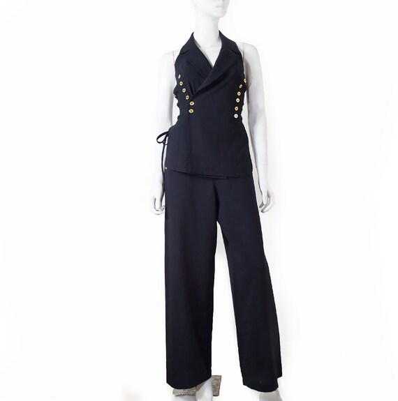 Paco RABANNE lace-up back set, sailor pants, golde