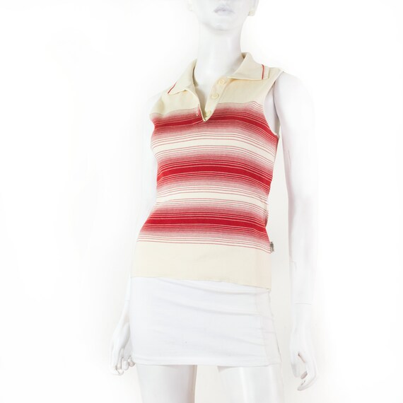 Jean Paul GAULTIER Cotton Top, Red Striped on an Ecru Background 