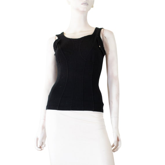 Thierry MUGLER Activ tank top, black cotton corse… - image 2