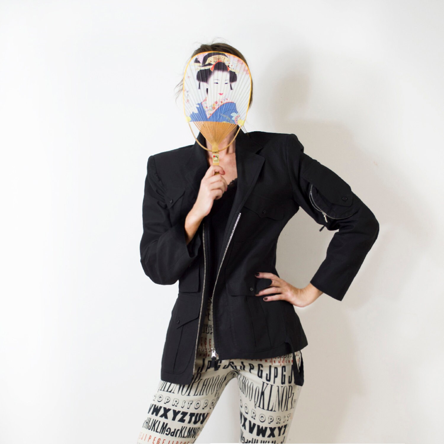 Jean-paul GAULTIER Cotton Deep Black Jacket Multi Pockets Ziped