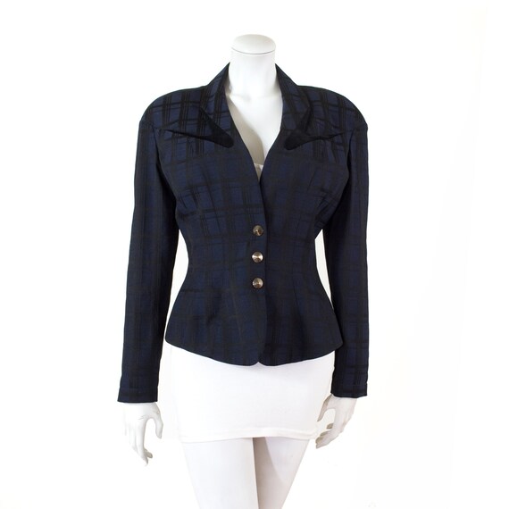 Thierry MUGLER jacket in wool blue and black, velv