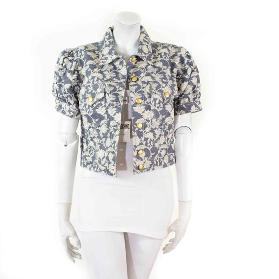 MOSCHINO Jeans jacket, denim and embroidered flowe