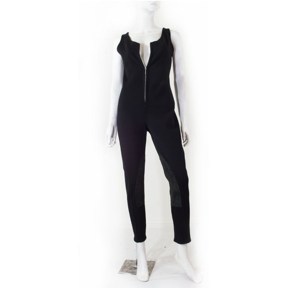 Combinaison Jean Paul GAULTIER laine noire empiecements cuir retourne vintage 90s Gaultier Etsy France