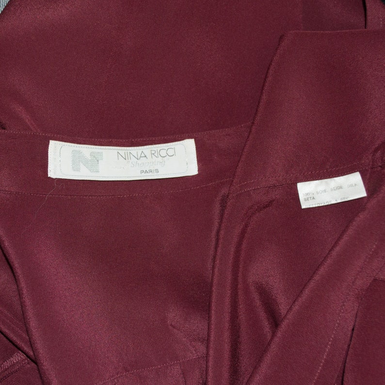 Nina RICCI blouse to tie in burgundy silk S M 70s-80 Nina Ricci