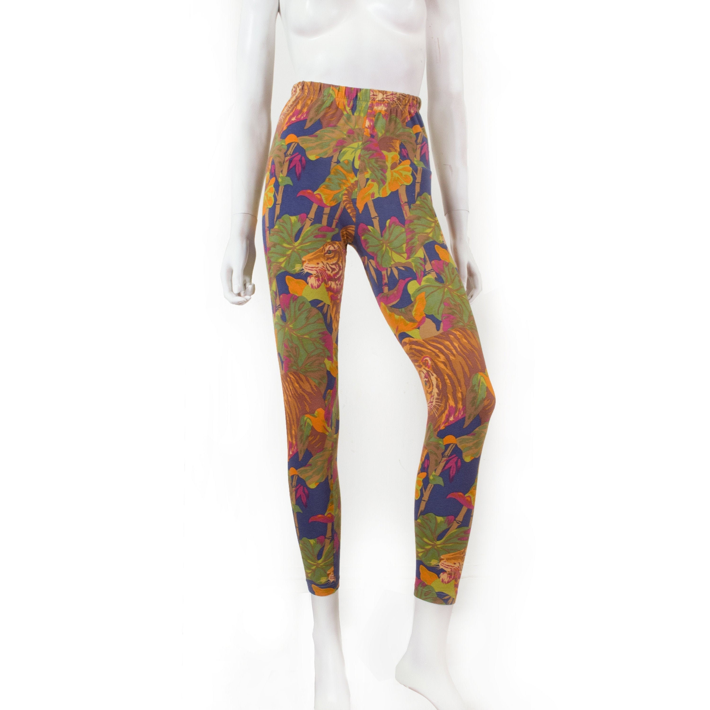 Legging KENZO Jeans tigres feuillages fond bleu 90s S M Kenzo Etsy France
