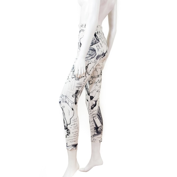 MOSCHINO Leggings, Sketches and Handwritten Texts, Black on White