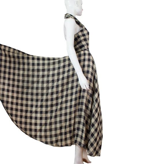 Robe longue Chantal THOMASS asymetrique lin a carreaux dos nu et col vintage 90s 38 6US Thomass Etsy France