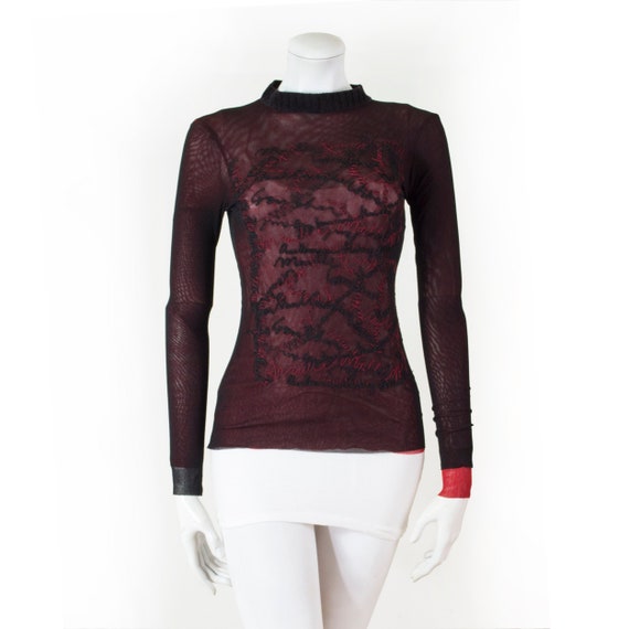 Top Jean Paul GAULTIER black mesh, lined red and e