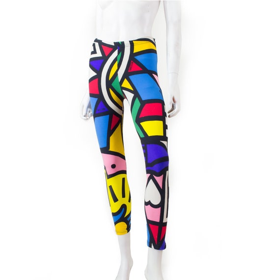 MOSCHINO Calze Leggings, Street Art Print, Bright Colors / XS-S / Vintage  90s / Moschino 