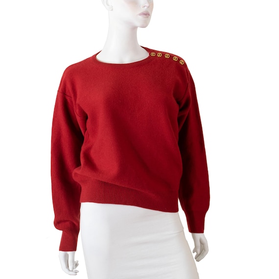 Sonia RYKIEL Sailor Sweater in Cherry Red Wool, Buttons With Logo