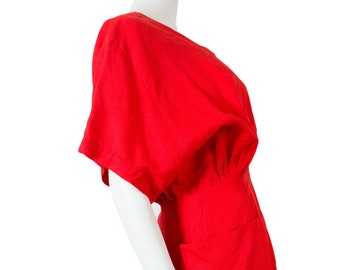 DOROTHEE BIS Jacobson dress, bright red linen, kimono sleeves / 38 - M / Dorothée Bis