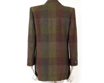 ウンガロ　ツイードコート UNGARO ツイードロングジャケット ラムスエード衿/40～L/90年代