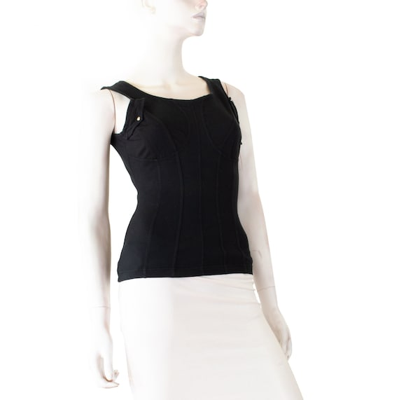 Thierry MUGLER Activ tank top, black cotton corse… - image 1