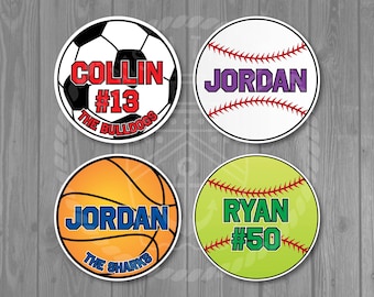Customizable Sport Ball Car Magnets - Personalized Sport Gift - Soccer, Baseball, Softball, Basketball