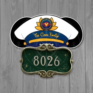 Personalized Captain Hat/Ears for Stateroom Door Plaque - Disney Cruise Door Magnets / 9.9" x 4.93"