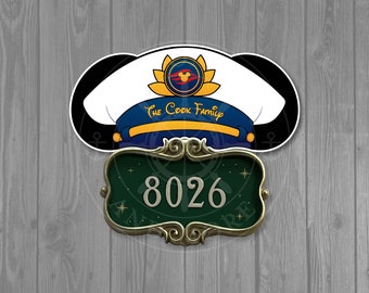 Personalized Captain Hat/Ears for Stateroom Door Plaque - Disney Cruise Door Magnets / 9.9" x 4.93"