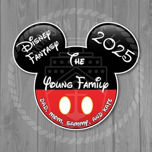 Disney Cruise Door Magnet - Extra Large Personalized Family Mickey Door Magnet - Size: 8.61" x 7.35"