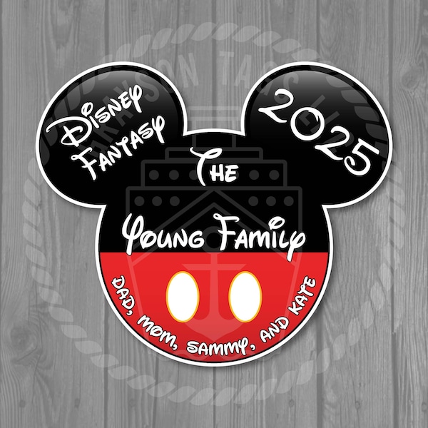 Disney Cruise Door Magnet - Extra Large Personalized Family Mickey Door Magnet - Size: 8.61" x 7.35"