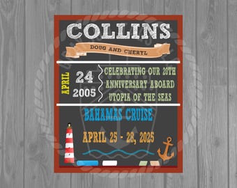 Anniversary Chalk Board Themed Cruise Door Magnet