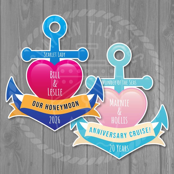 Anchor Anniversary Stateroom Door Magnet - Honeymoon Just Married Personalizable Cruise Door Decor