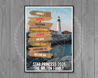 New England - Canada Cruise Direction Sign Post Magnet with Ports of Call