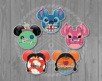 May include: A collection of five cartoon character stickers. The stickers feature various characters with names like "Taylor", "Billy", "Luna", "Holly", and "Stephanie". The characters are in various colors, including blue, green, pink, red, and orange.