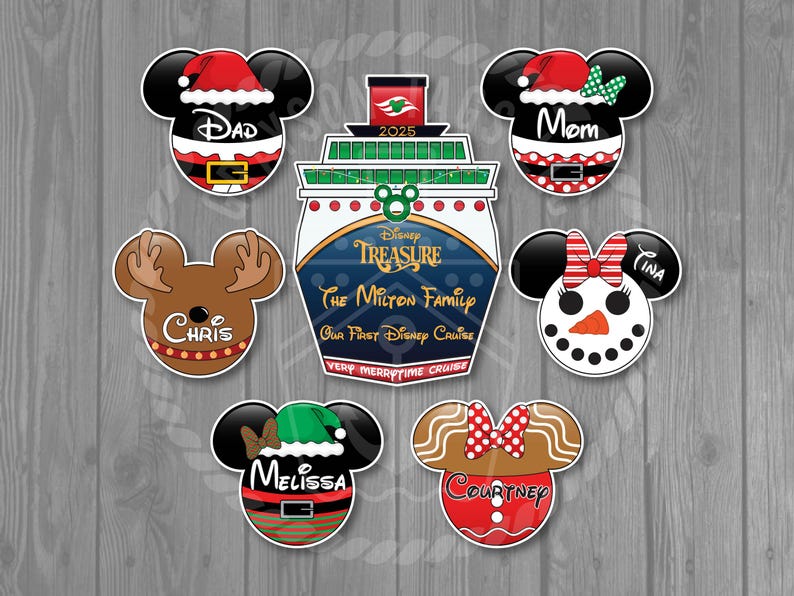 Very Merrytime Christmas Ship Front and Santa/Elves/Reindeer/Snowman Magnet Set image 1
