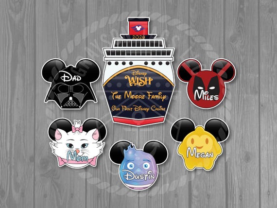 Disney Cruise Door Magnets - Disney Ship Front and Character Inspired Magnet Set