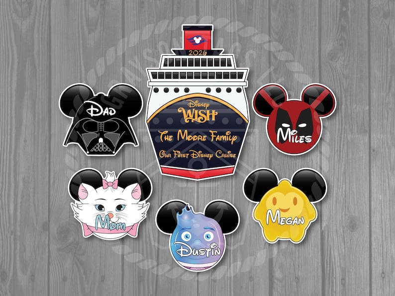 Disney Cruise Door Magnets - Disney Ship Front and Character Inspired Magnet Set Dark Navy