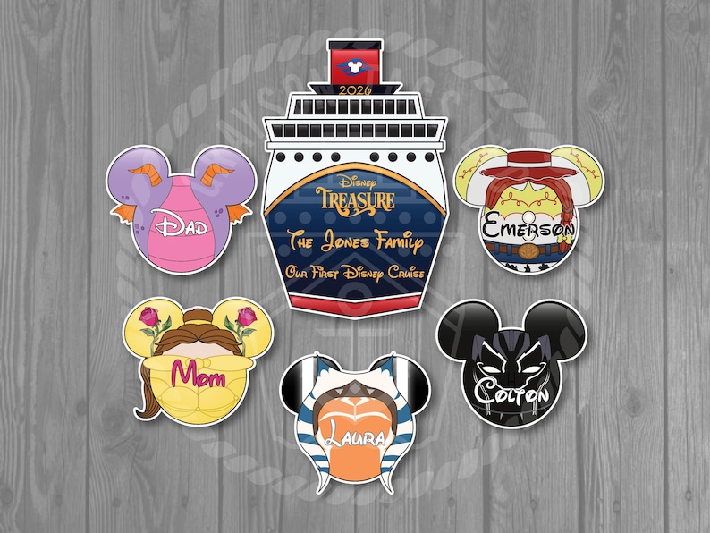 Disney Cruise Door Magnets - Disney Ship Front and Character Inspired Magnet Set Gradient Navy