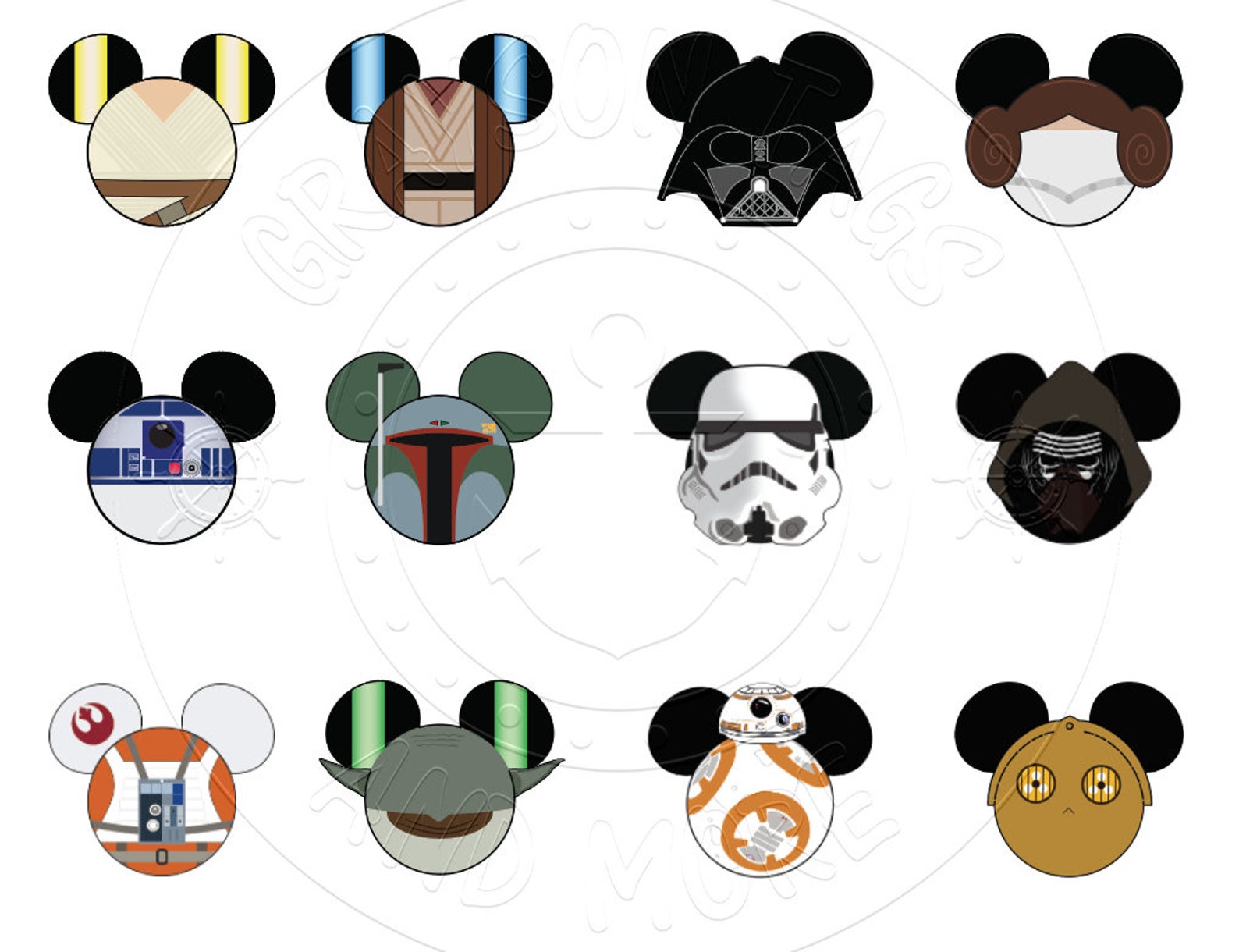 Star Wars character Mickey head sticker set FE Gift Cruise Etsy