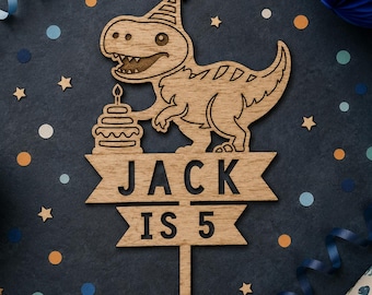 Personalised dinosaur cake topper, | T. rex, dino, jurassic party decoration custom name boys 1st birthday | 2nd 3rd 4th 5th 6th