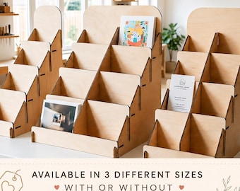 Wooden Display Stand with custom branding | Countertop Flyer Holder, Craft Fair Print / Postcard Rack, Business Card Organiser, Retail Stand