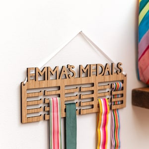 Personalised medal holder running, swimming, gymnastics medal hanger custom gift for runner, swimmer, gymnast wall hung medal display image 1