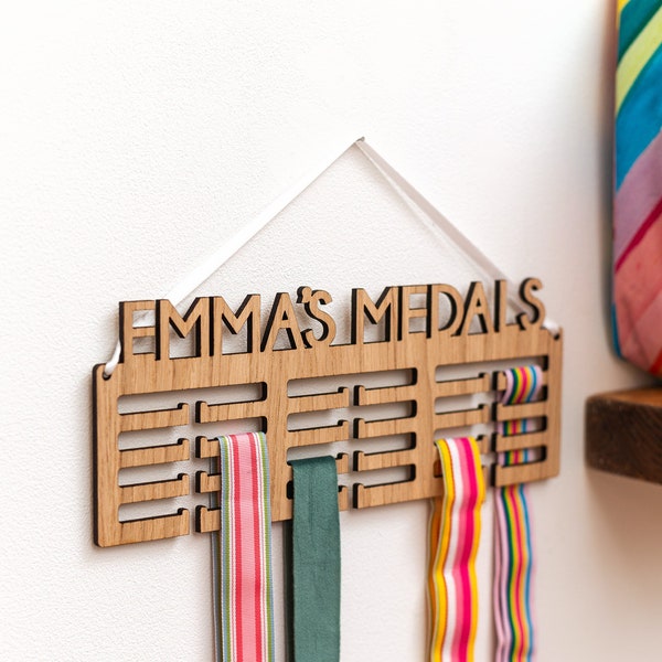 Personalised medal holder - running, swimming, gymnastics medal hanger - custom gift for runner, swimmer, gymnast - wall hung medal display