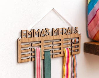 Personalised medal holder - running, swimming, gymnastics medal hanger - custom gift for runner, swimmer, gymnast - wall hung medal display