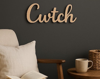 Cwtch Wooden Sign – Welsh Home Decor - Wales Gift for Wedding or New Baby | Cwtch Lettering for Nursery or Bedroom | Anniversary Engagement
