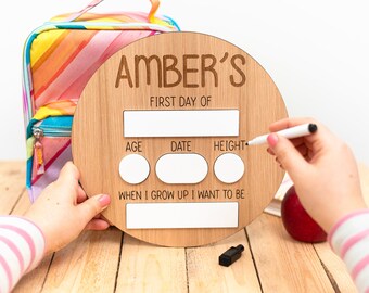 Personalized First Day of School Plaque: Wooden Whiteboard Keepsake