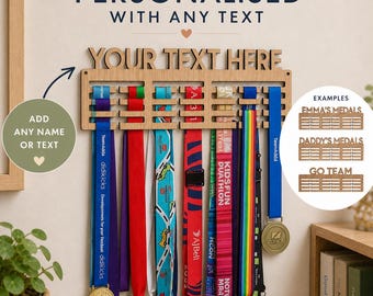 Personalised Medal Holder for Runners / Athletes | Custom Medal Display Hanger with Name | Gift for Swimming Dance Football Marathon Runner