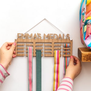 Personalised medal holder running, swimming, gymnastics medal hanger custom gift for runner, swimmer, gymnast wall hung medal display image 2