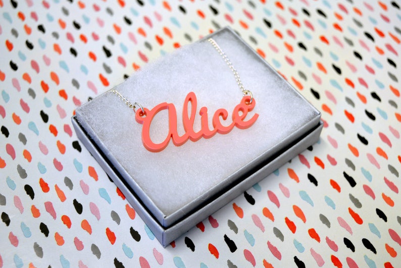 Personalised Name Necklace Custom Made Jewellery Laser Cut Acrylic Gift Kitsch Nameplate Monogram Birthday Girls Glittery Stocking Filler image 3