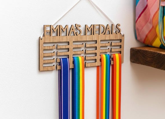 Personalised medal holder - running, swimming, gymnastics medal hanger - custom gift for runner, swimmer, gymnast - wall hung medal display