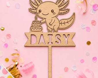 Personalised axolotl cake topper | axolotl birthday decoration, cute girls party decor, kawaii 4th 5th 6th 7th 8th 9th 10th 11th 12th