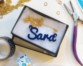 Personalised Name Necklace Custom Made Jewellery Laser Cut Acrylic Christmas Gift Birthday Girls Glitter Stocking Filler monogram jewelry