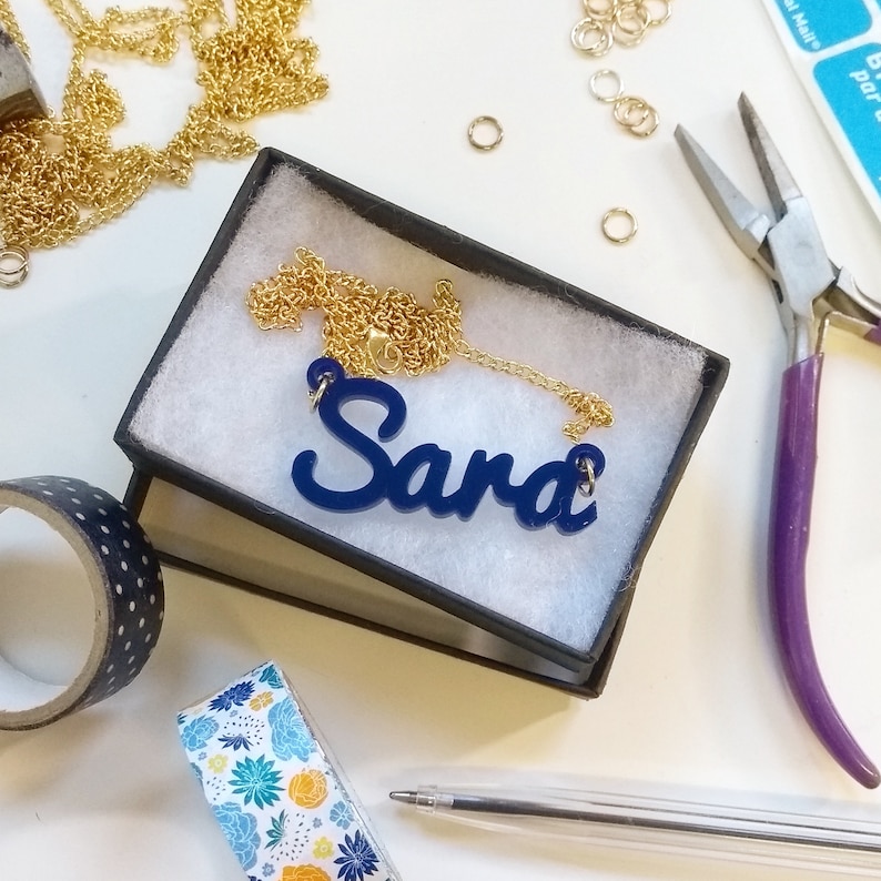 Personalised Name Necklace Custom Made Jewellery Laser Cut Acrylic Gift Kitsch Nameplate Monogram Birthday Girls Glittery Stocking Filler image 2