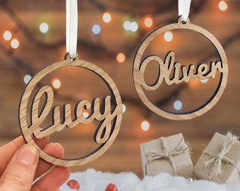 Personalised Christmas Decoration with Name Bauble Baby Kids Gift Stocking Tag Ornament Postable Sustainable Eco Friendly Xmas Wooden 2021